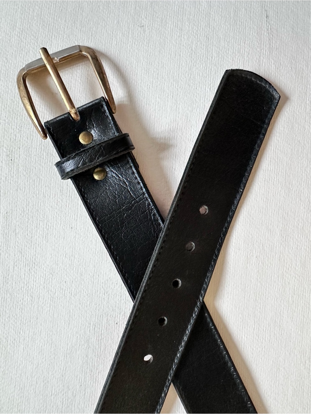 Men's Black Leather Belt with Brass Buckle - Vintage Made in Canada